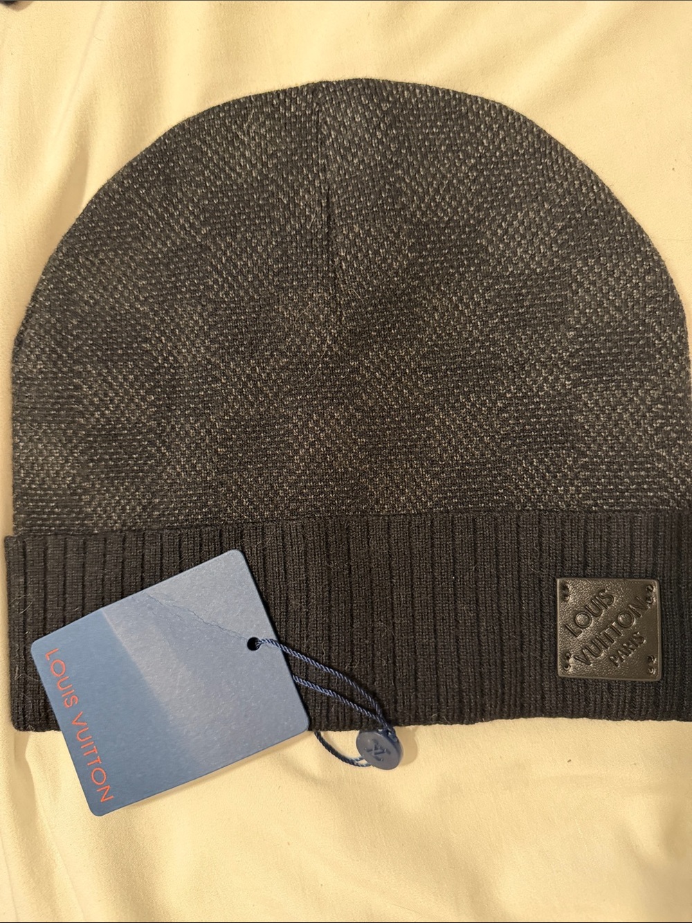 Men's Dark Grey Knit Cap with Logo Patch